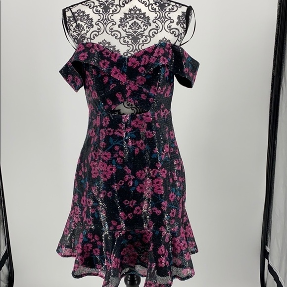 Wayf Janet Sequined Off-the-shoulder Mini Dress floral sparkly peekaboo cutout - Picture 4 of 14